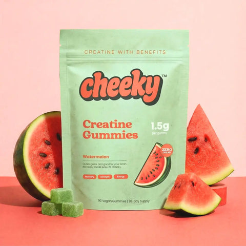 Cheeky creatine gummies in watermelon flavor, zero sugar gummy creatine supplement